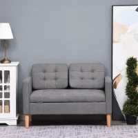 HOMCOM Modern 2-Seater Loveseat Button-Tufted Fabric Couch with Storage Chest, Cushions and Rubberwood Legs for Living Room, Grey(m-10)