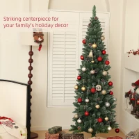 HOMCOM 6ft Artificial Pencil Christmas Tree with 618 Branches, Pinecones, Metal Stand, Realistic Xmas Tree for Home(m-4)
