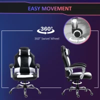 HOMCOM High Back Office Chair, Executive Racing Gaming Chair, Adjustable Recliner with Removable Headrest Pillow for Office, White and Black(m-5)