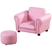 Qaba Kids Sofa Set with Footstool, Upholstered Armchair for Kids 18M+, Baby Sofa for Playroom, Children's Bedroom, Nursery Room, Pink(m-11)