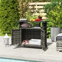 Outsunny Wicker Outdoor Storage Cabinet with Two Doors and Shelf for Outdoor Pool Towel Storage, Mixed Gray(m-9)