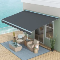 Outsunny 16.5' x 10' Electric Awning, Retractable Awning with LED Lights and Remote Controller for Door and Window, Dark Gray(m-10)