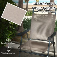Outsunny 4 Piece Folding Patio Camping Chair Set, Sports Chairs for Adults with Armrests, Mesh Fabric Seat for Lawn, Brown(m-5)