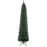 HOMCOM 7.5FT Artificial Snow Dipped Christmas Tree Xmas Pencil Tree Holiday Home Indoor Decoration with Foldable Black Stand, Green(m-11)