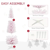 HOMCOM 7' Decorated Christmas Tree Snow Flocked Artificial Christmas Tree with Pencil Shape, Realistic Branches, Pink(m-6)