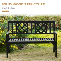 Outsunny Foldable Garden Bench, 2-Seater Patio Wooden Bench, Loveseat Chair with Backrest and Armrest for Patio, Porch or Balcony, Black(m-6)