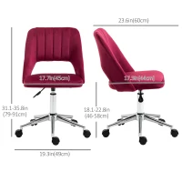 Vinsetto Mid Back Office Chair Velvet Fabric Swivel Scallop Shape Computer Desk Chair, Red(m-3)