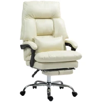HOMCOM Overstuffed Office Chair, High Back Desk Chair with Foot Rest, Reclining PU Leather Computer Chair, Cream White(m-1)