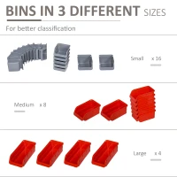 DURHAND 44 PCS Wall Mounted Pegboard Tool Organizer Rack Kit with Various Sized Storage Bins, Pegboard and Hooks, Red(m-6)