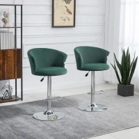HOMCOM Adjustable Bar Stools Set of 2, Velvet Upholstered Counter Height Barstool with Swivel Seat, Wing Back, ‎Dark Green(m-10)
