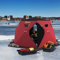 Outsunny 4 Person Insulated Ice Fishing Shelter, Pop-Up Portable Ice Fishing Tent with Carry Bag and Two Doors for -22℉, Red(m-8)