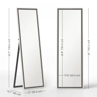 HOMCOM Floor Standing Mirror, Full Length Mirror, Free Standing, Leaning or Wall Mirror with Frame for Bedroom, Grey Wood Grain(m-3)