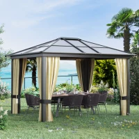 Outsunny 10' x 12' Hard Top Gazebo Canopy Sunshelter Waterproof Sun Shade with Sidewalls and Mosquito Netting(m-8)