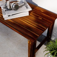 Outsunny 2-Seat Wood Garden Bench, Patio Bench Outdoor Bench with Slatted Seat, Backless Front Porch Bench for Park, Garden, Poolside, Deck, Carbonized(m-9)