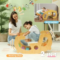 Qaba 2 in 1 Wooden Arch Ladder Baby Rocker for Toddlers 18-48 Months(m-4)