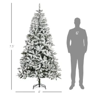 HOMCOM 7.5' Tall Unlit Snow Flocked Pine Artificial Christmas Tree with Realistic Branches, Green(m-3)