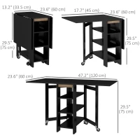 HOMCOM Folding Dining Table with Storage, Drop Leaf Kitchen Table for Small Spaces, Black(m-3)