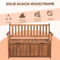 Outsunny 47" x 24" Double Seat Wooden Storage Bench Outdoor Acacia Wood Multifunction Courtyard Armchair Garden Chair Patio Armrest Bench Large Capacity Storage Box for Outdoor(m-7)