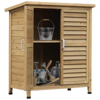 Outsunny Wooden Garden Storage Shed Kit Wood Garage Tool Organisation Cabinet with 2 Door , 34" x 18" x 38", Natural(m-2)