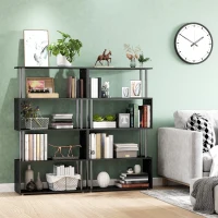 HOMCOM 5-Tiers Geometric Wooden Bookcase S-Shaped Storage Bookshelf Display with Metal Frame for Living Room, Bedroom, Home Office, Black(m-7)