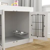 PawHut Dog Crate Furniture with 360° Rotatable Removable Dog Bowls, Dog Kennel Furniture for Medium Dogs, White(m-9)