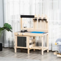 Outsunny Outdoor Kitchen Play Set with Frying Pan, Pretend Play Mud Kitchen for Kids with Removable Sink, Wooden Kitchen Set for Ages 3-7, with Planting Pots, Shelf, Cabinets(m-10)