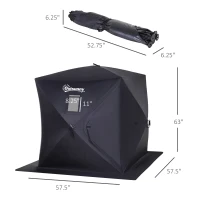 Outsunny 2 Person Ice Fishing Shelter, Pop-Up Portable Ice Fishing Tent with Carry Bag, Windows and Anchors for Low-Temp -22℉, Black(m-3)