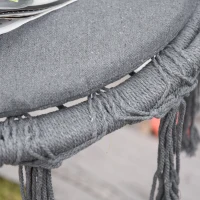 Outsunny Patio Hammock Chair, Hanging Rope Hammock Swing for Indoor & Outdoor Use with Backrest, Cotton-Polyester Blend, Fringe Tassels, Dark Grey(m-9)