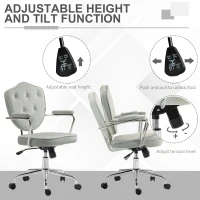 HOMCOM Cute Office Chair, Desk Chair with Button Tufted Velvet-Feel Fabric, Swivel Computer Vanity Chair, Gray(m-5)