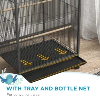 Pawhut Metal Bird Cage with Stand for Parrots, Lovebirds, Finches, Gray(m-6)