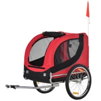 Aosom Dog Bike Trailer, Pet Cart Bicycle, Wagon Cargo Carrier Attachment with Hitch, Reflectors, Flag for Medium Dogs, Pet Wheelchair for Travelling, Red(m-11)