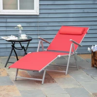 Outsunny Outdoor Folding Chaise Lounge Chair Steel Portable Recliner with 7 Adjustable Backrest Positions, Red(m-8)