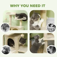 PawHut 54" Cat Tree, Multi-Level Cat Tower with Scratching Posts, Cat Condos, Bed, Platforms, Ramp, Toy Ball, Beige(m-6)