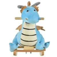 Qaba Kids Plush Ride-On Rocking Horse Toy Dinosaur Ride Rocking Chair with Realistic Sounds for18-36 Months, Blue(m-8)