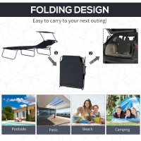 Outsunny Outdoor Lounge Chair, Adjustable Folding Chaise Lounge, Tanning Chair with Sun Shade for Beach, Camping, Hiking, Backyard, Black(m-7)