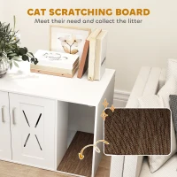 PawHut Cat Litter Box Enclosure, Hidden Cat Litter Box Furniture with Scratching Board, 31.5" x 19" x 20", White(m-6)