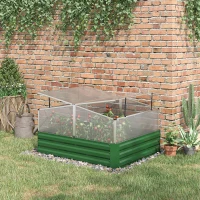 Outsunny Steel Planters for Outdoor Plants with Greenhouse Galvanized Raised Garden Bed for Flowers, Herbs and Vegetables, Green(m-8)