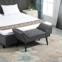 HOMCOM Modern Button Tufted Sitting Bench, Accent Fabric Upholstered Ottoman for Bedroom or Living Room, Charcoal Grey(m-2)