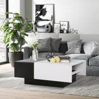 HOMCOM Rectangular Wooden Chest Coffee Table with Slide Top Trunk Storage, Black and White(m-1)