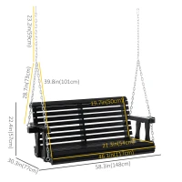 Outsunny 2 Seater Porch Swing Wooden Patio Swing Chair Seat with Cup Holder and Chains Outdoor Swing Bench for Garden Yard, Black(m-3)