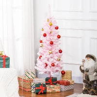 HOMCOM 4 ft Flocked Pencil Christmas Tree, Artificial Christmas Tree with Realistic Branches, Auto Open and Steel Base, Pink(m-1)