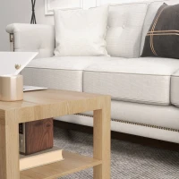 HOMCOM 2 Tier Coffee Table with Storage Shelf, Rectangular Center Table for Living Room, Home Office Furniture Nature Wood(m-9)
