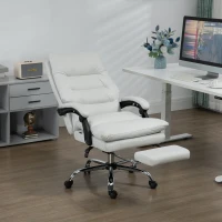 Vinsetto Microfibre Executive Massage Office Chair,  Computer Desk Chair, Heated Reclining Chair with Footrest, Double-tier Padding, Swivel Wheels, Cream White(m-10)