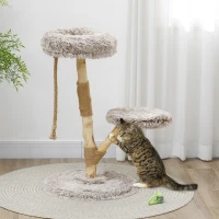 PawHut 35 Inch Modern Cat Tree for Indoor Adult Cats with Wooden Scratching Posts, Cat Bed & Rope Cat Toy, Brown(m-10)