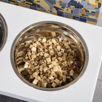 PawHut 6" Height Small Puppy Dog Feeding Station for Messy Pets, Stainless Steel Elevated Dog Bowls with Modern Wooden Frame, Dog Food Stand Pet Feeding Station, White(m-7)