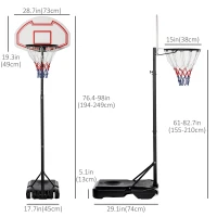 Soozier Portable Basketball Hoop and Stand, 5-7ft Height-Adjustable, with Wheels, 29" Backboard, Ball Holder, Durable Basketball Goal for Indoor and Outdoor Use(m-3)