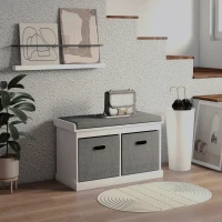 HOMCOM Shoe Storage Bench with Seat, Entryway Bench Seat with Cushion, 2 Fabric Drawers for Hallway, White(m-1)
