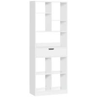 HOMCOM Tall Bookshelf with Drawer, Freestanding Bookcase for Bedroom, Living Room, Home Office, White(m-11)
