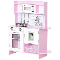 Qaba Pretend Play Kitchen with Sound Effects and Stove Lights, Kids Kitchen Playset with Storage, Water Dispenser Preschool & Kindergarten Gift for 3-6 Years Old, Pink