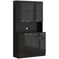 HOMCOM 71" Kitchen Pantry Cabinet, Storage Buffet with Hutch, Adjustable Shelves for Living Room, High Gloss Black(m-2)
